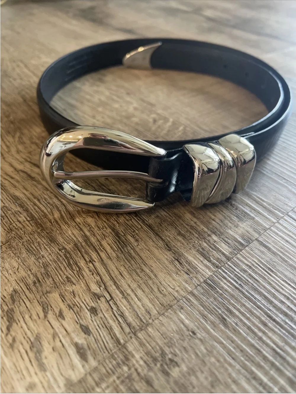 Madewell Triple Metal Keeper Belt Black with Silver Hardware 36inch Length